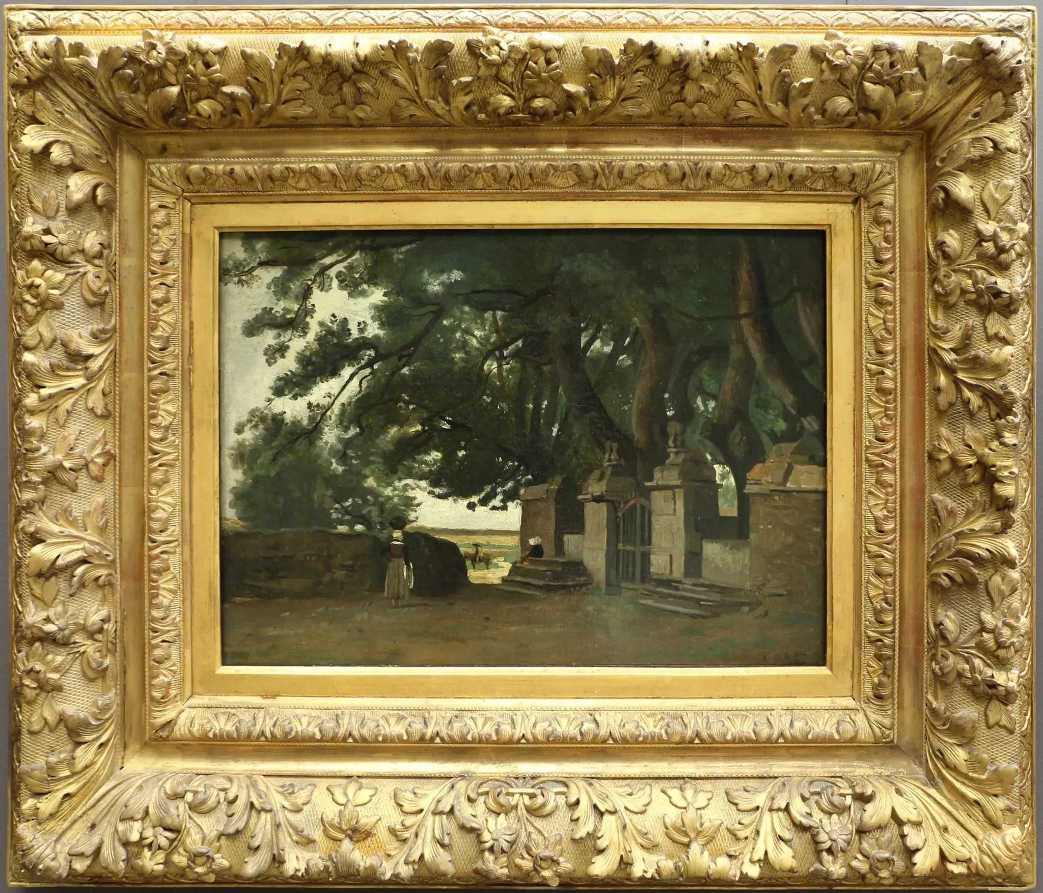 Paysage breton. Une grille ombragée par de grands arbres - Jean-Baptiste Camille Corot image 1 copie peinte à la main à l’huile