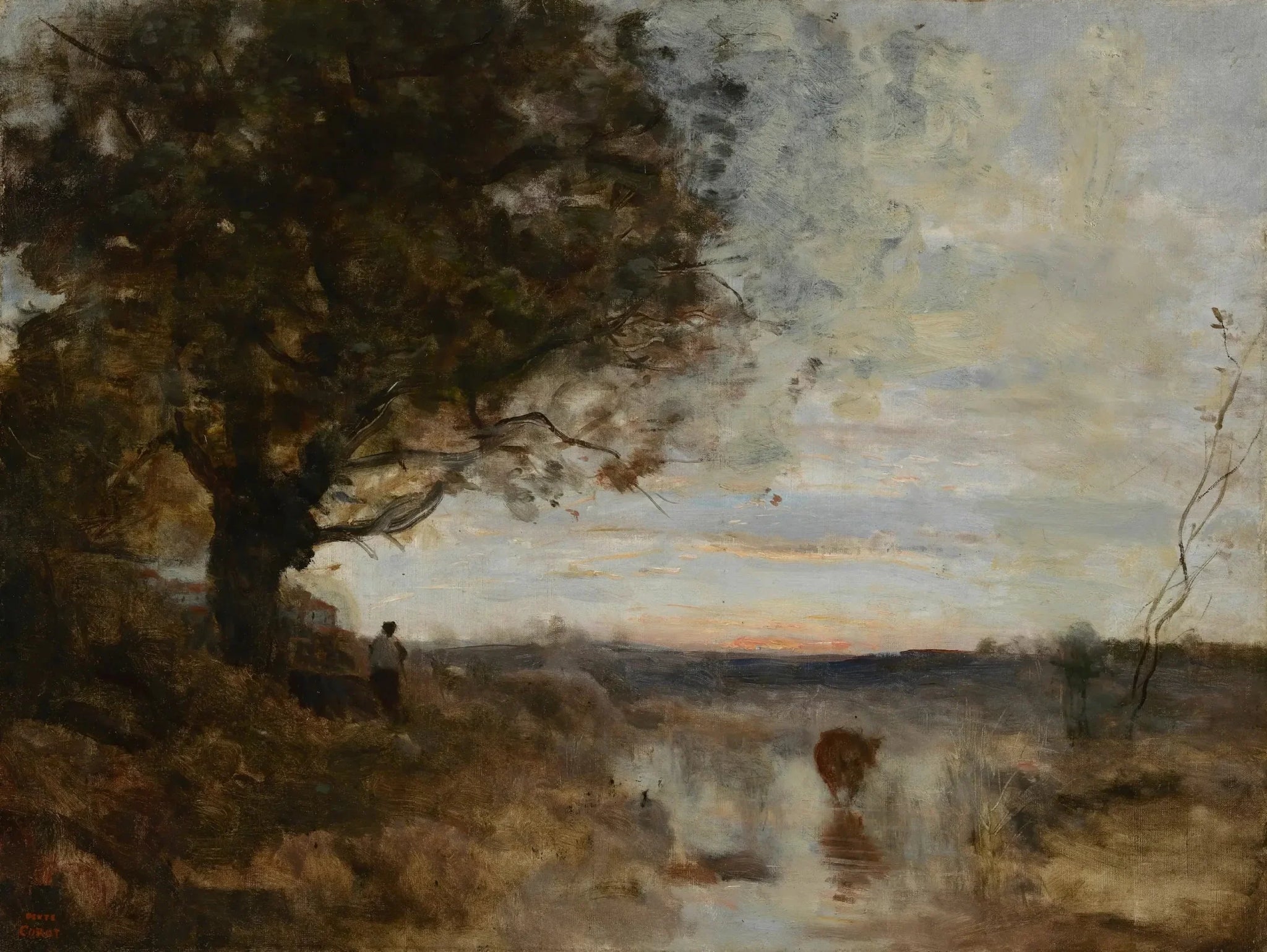 Paysage composé, effet de soleil levant - Jean-Baptiste Camille Corot image 1 copie peinte à la main à l’huile