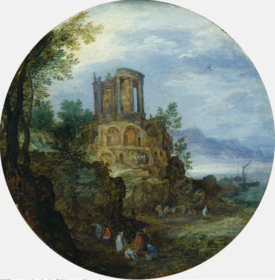 Paysage côtier avec le temple de Vesta - Jan Brueghel l'Ancien image 1 reproduction artisanale de tableau