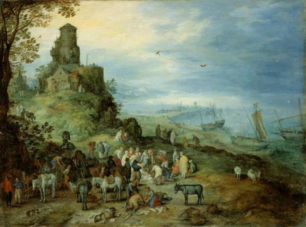 Paysage côtier où résonnent les appels de Pierre et d'André - Jan Brueghel l'Ancien image 1 reproduction de peinture à l’huile