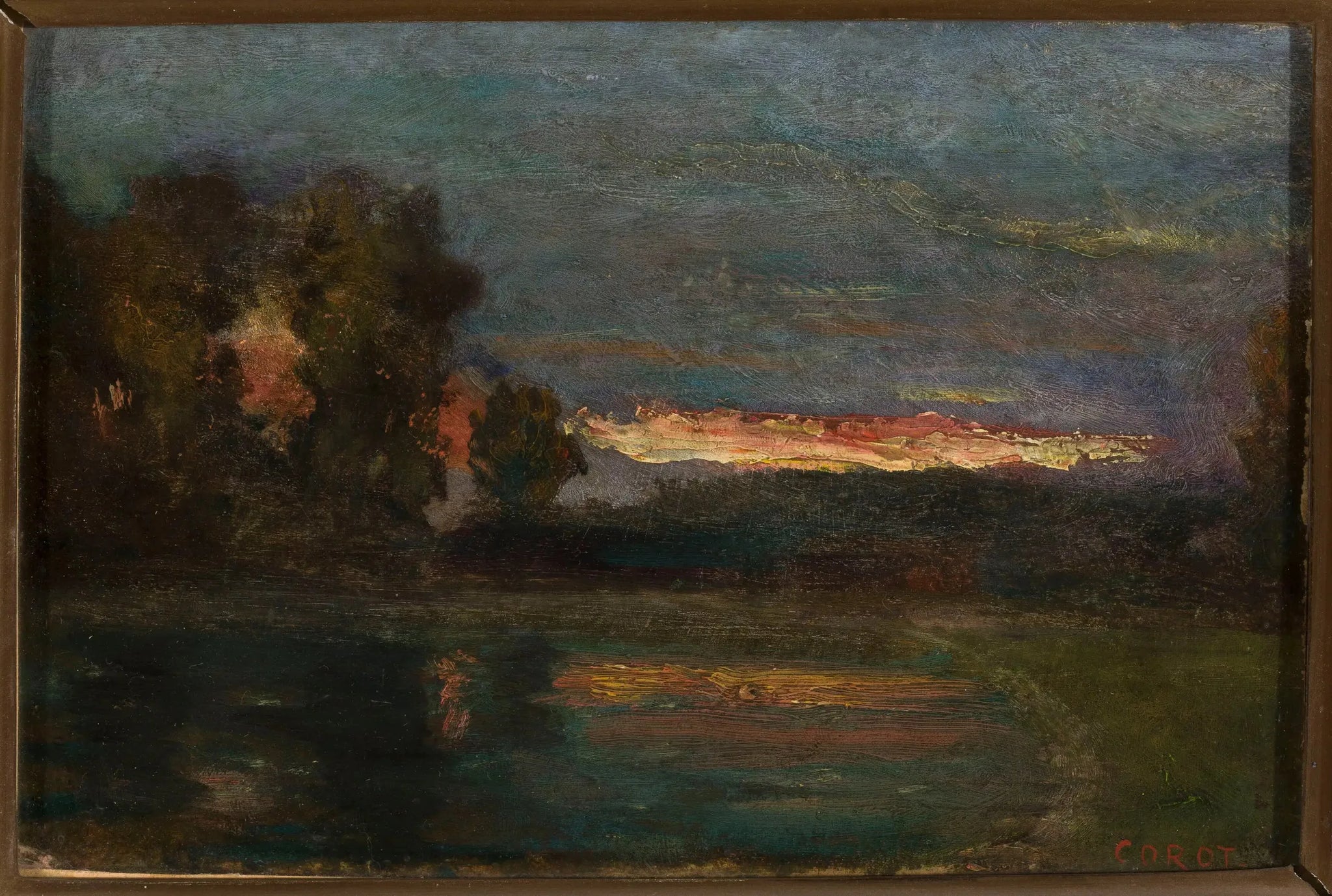 Paysage – Crépuscule au bord de l'eau - Jean-Baptiste Camille Corot image 1 reproduction de peinture à l’huile