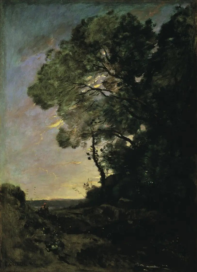Paysage d'arbres (soir) - Jean-Baptiste Camille Corot image 1 reproduction artisanale de tableau