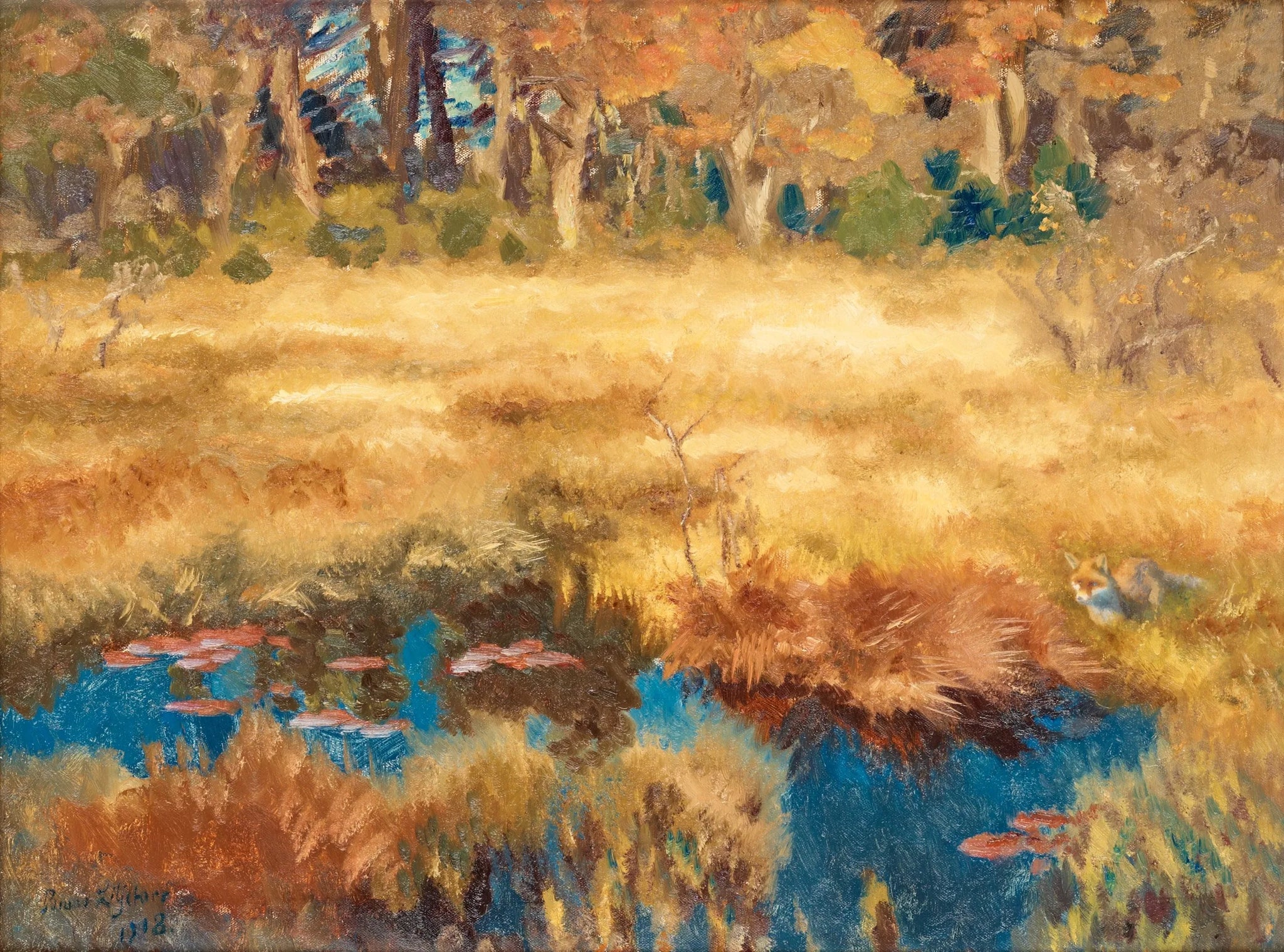 Paysage d'automne avec renard - Bruno Liljefors image 1 copie peinte à la main à l’huile