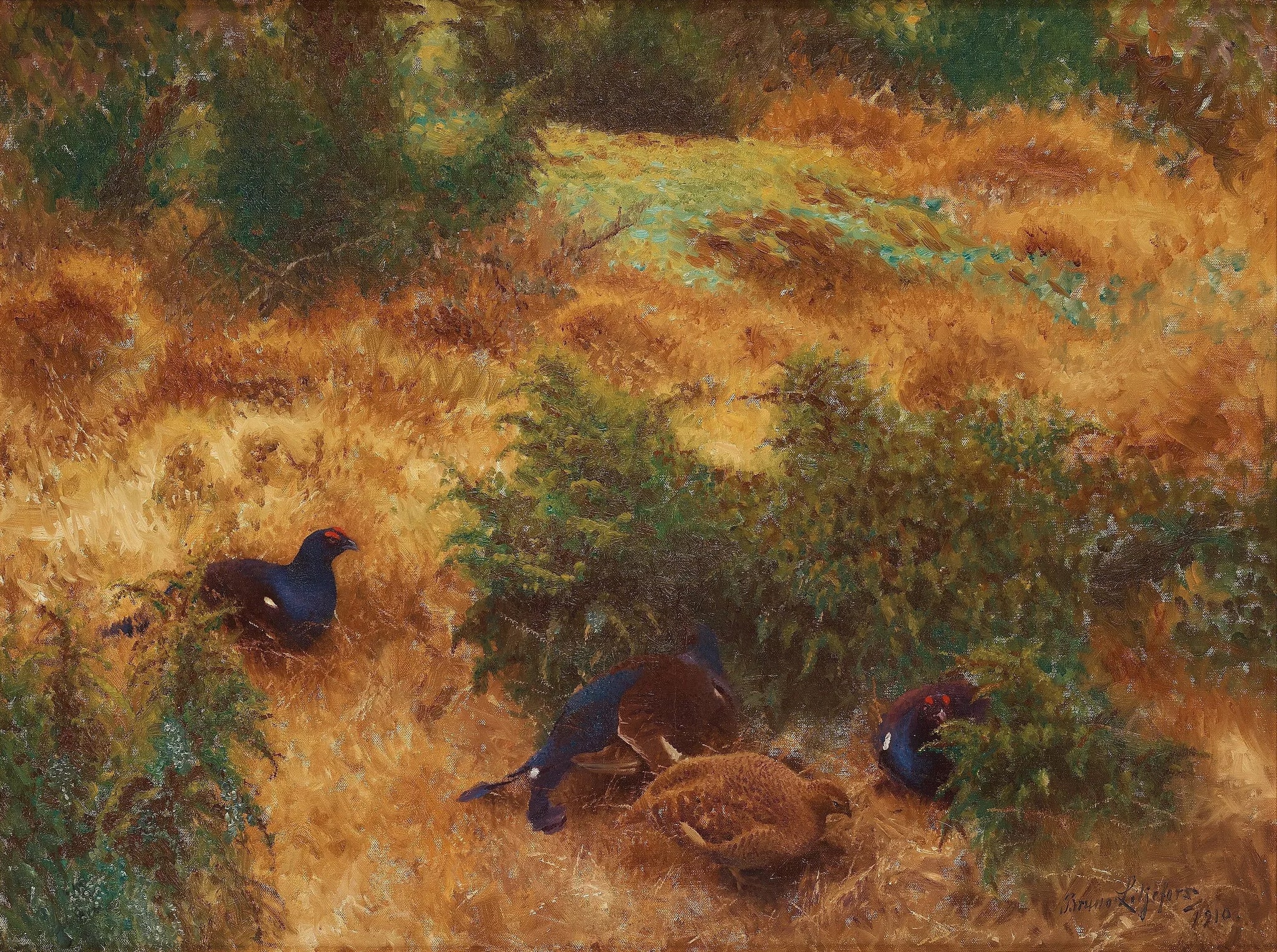 Paysage d'automne avec tétras lyre - Bruno Liljefors image 1 reproduction artisanale de tableau