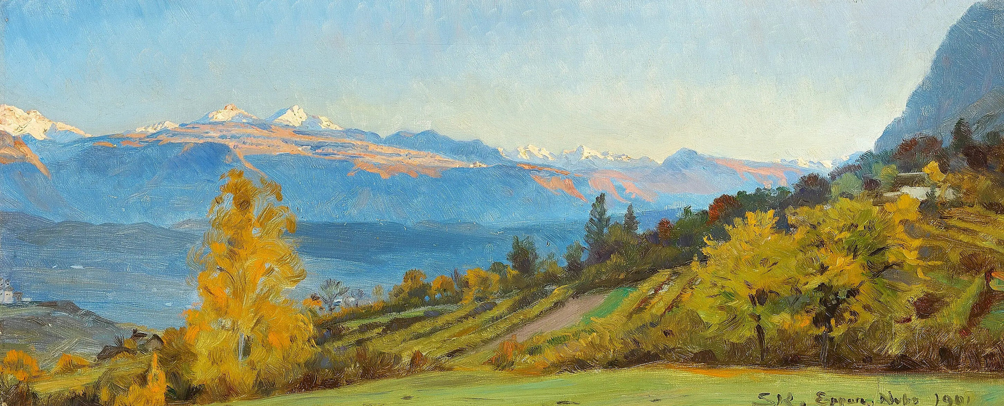 Paysage d'automne. Vue depuis le château de Saint-Valentin au Tyrol. - Peder Severin Krøyer image 1 copie de tableau peinte à la main