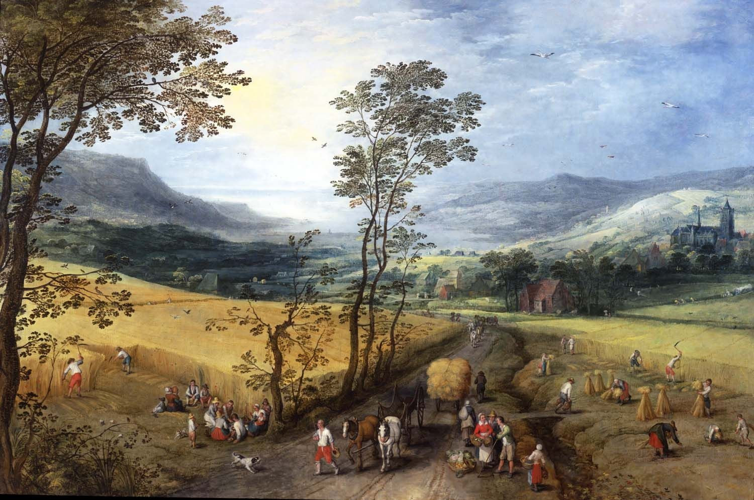 Paysage d'été avec moissonneuses - Jan Brueghel l'Ancien image 1 tableau peint à l’huile sur toile