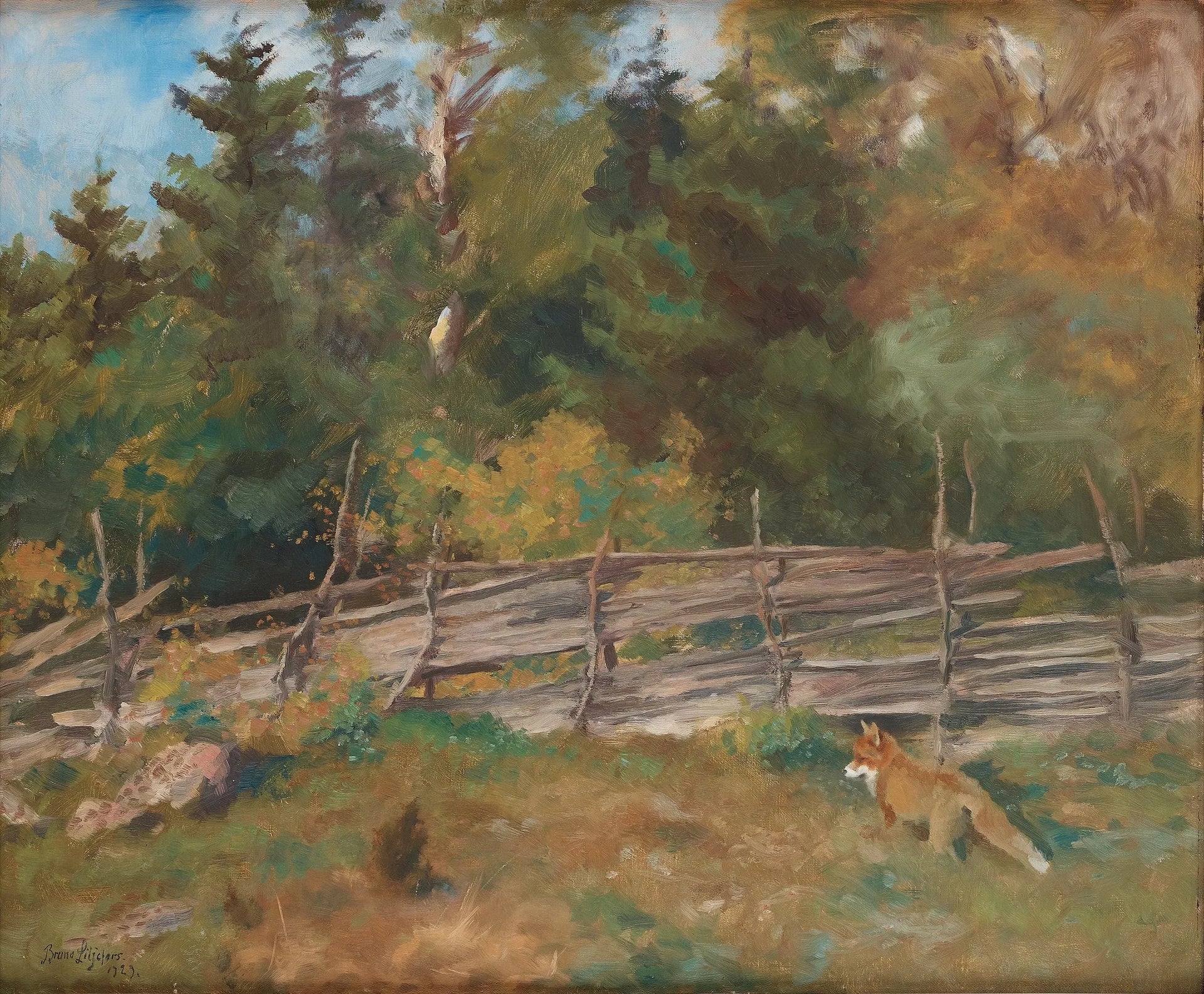 Paysage d'été avec un renard près d'une clôture ronde - Bruno Liljefors image 1 reproduction réalisée par Alpha Reproduction