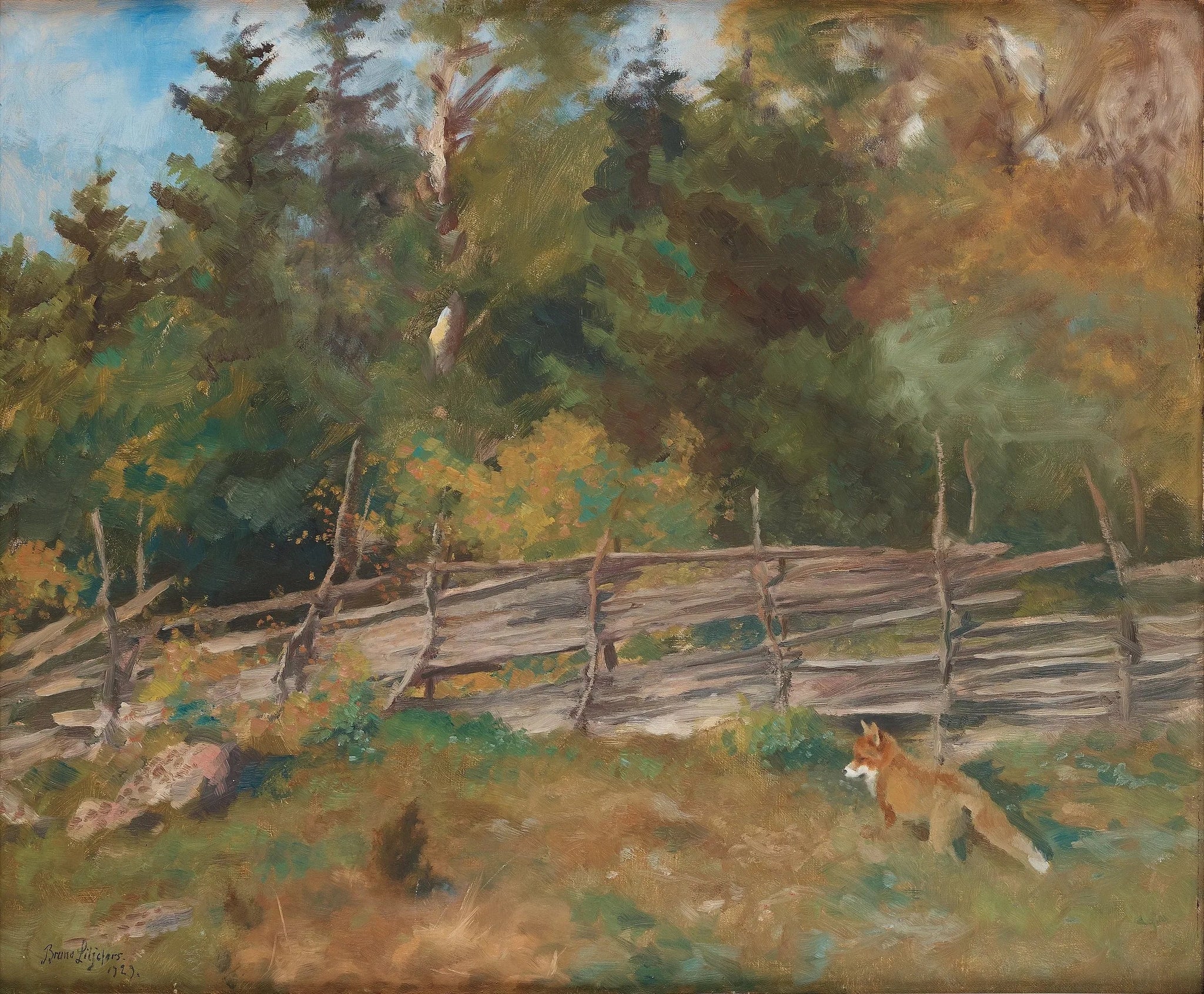 Paysage d'été avec un renard près d'une clôture ronde - Bruno Liljefors image 1 reproduction réalisée par Alpha Reproduction