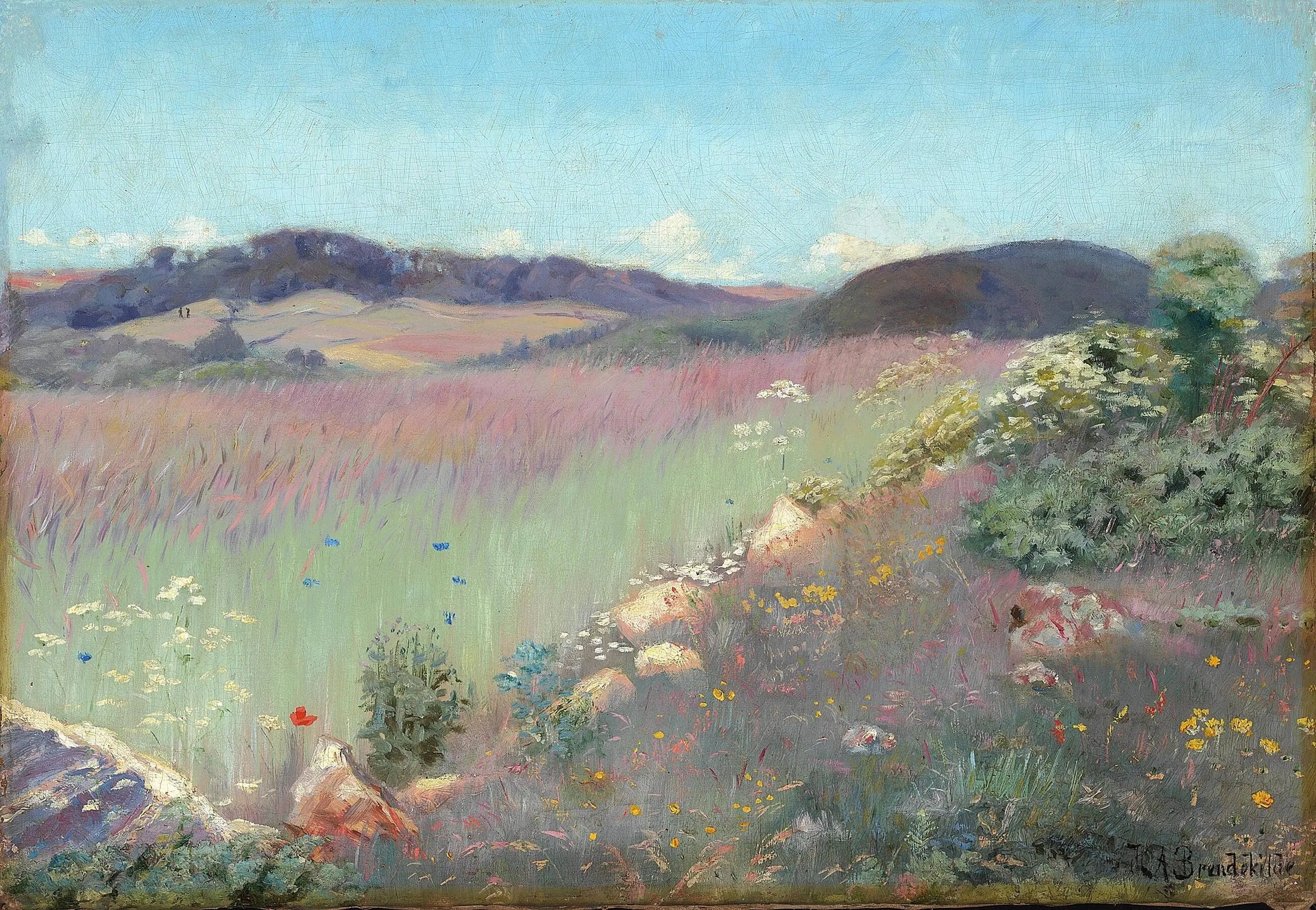Paysage d'été danois avec coquelicots et bleuets. - H. A. Brendekilde image 1 copie de tableau peinte à la main