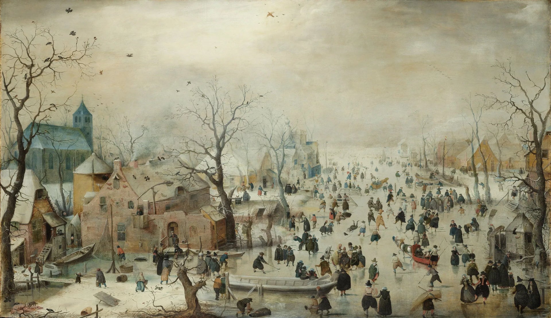 Paysage d'hiver avec patineurs - Hendrick Avercamp image 1 copie peinte à la main à l’huile