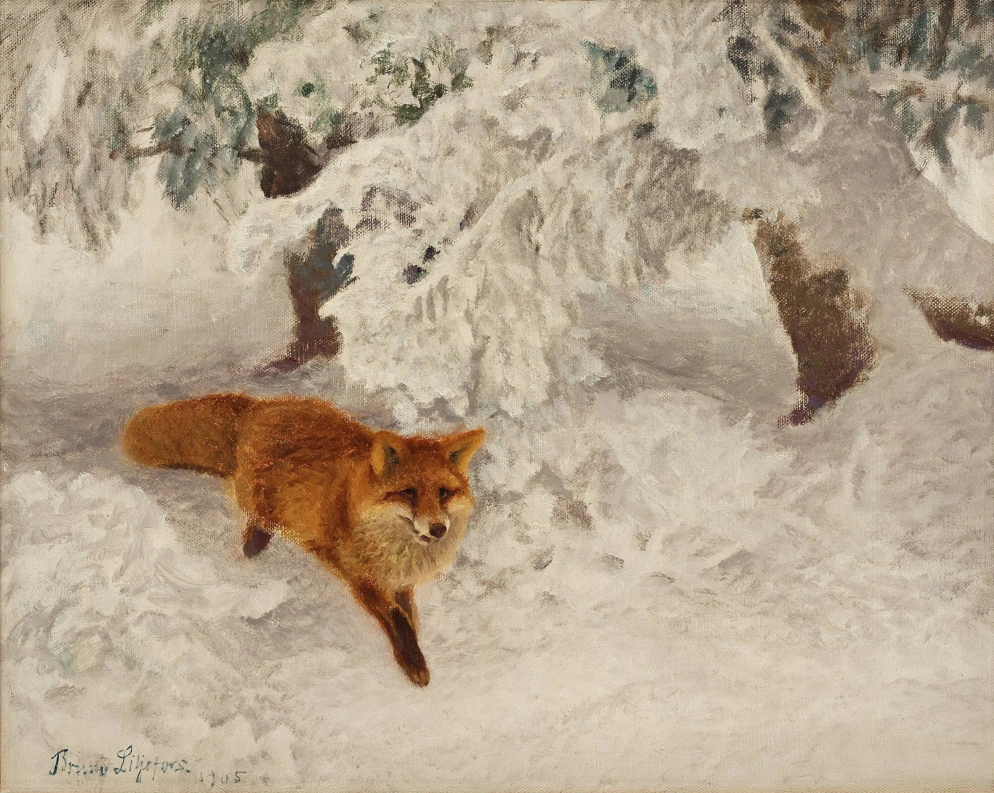Paysage d'hiver avec renard - Bruno Liljefors image 1 reproduction d’œuvre d’art à l’huile