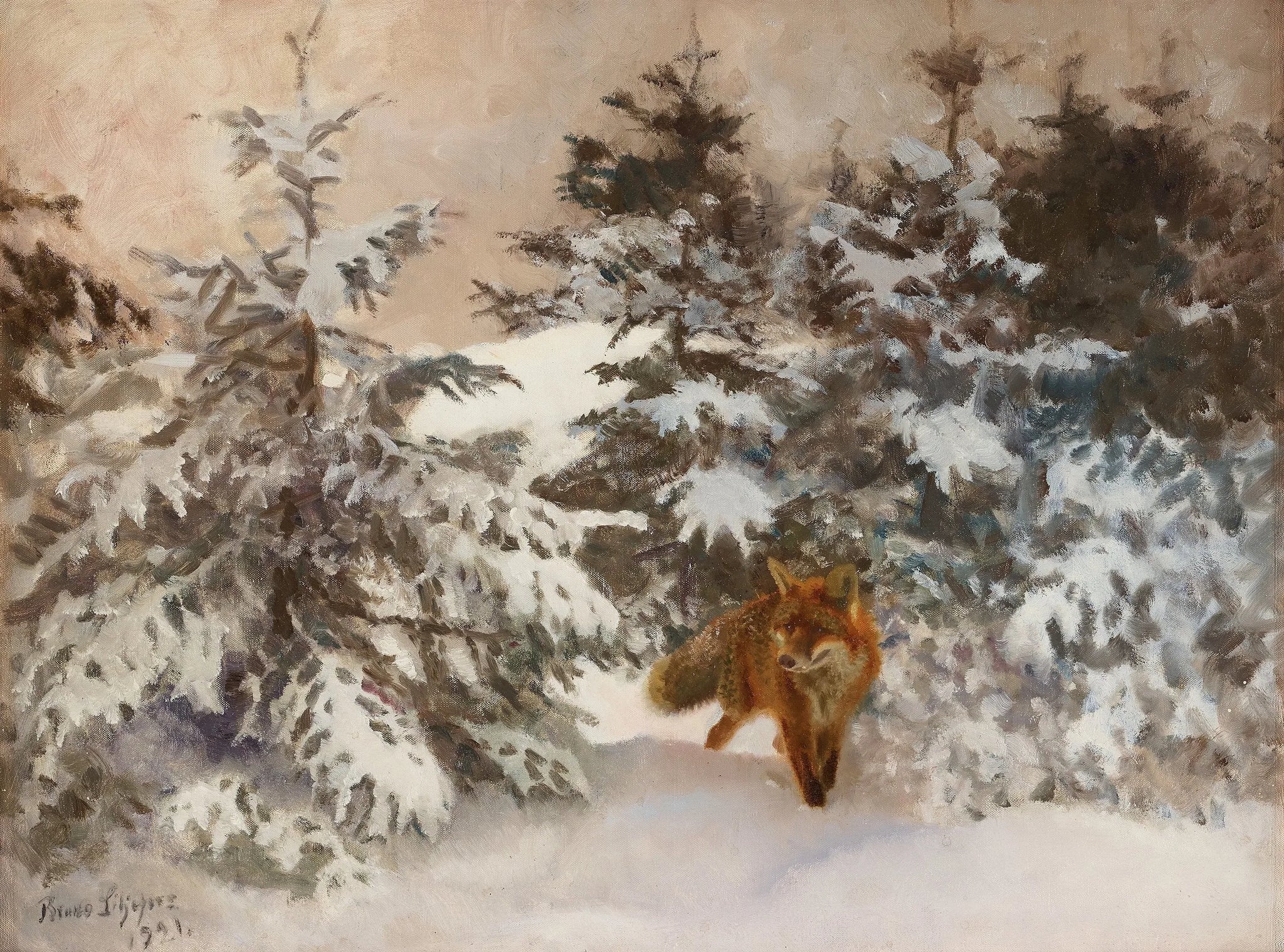 Paysage d'hiver avec renard - Bruno Liljefors image 1 tableau peint à l’huile sur toile