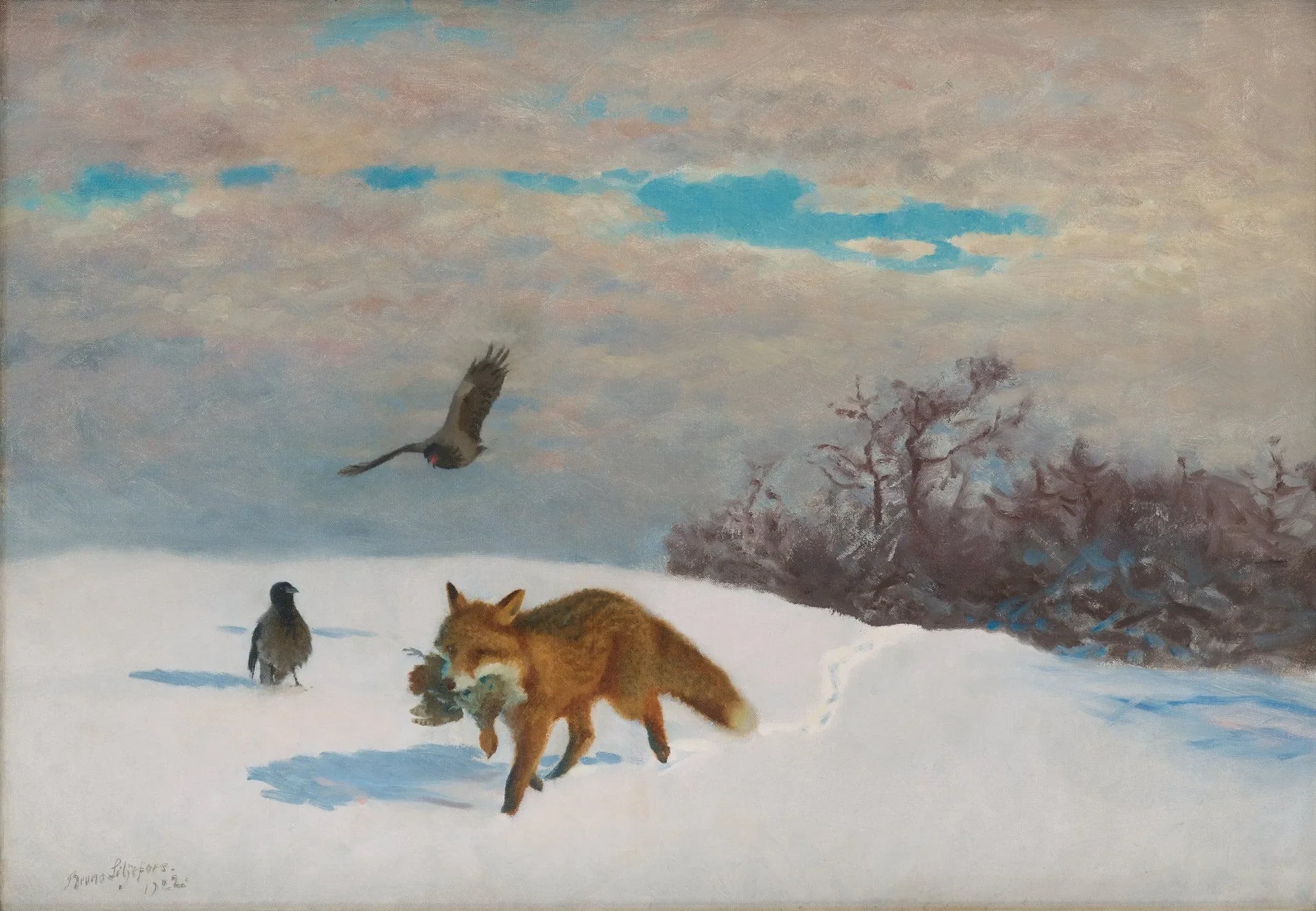 Paysage d'hiver avec renard et proie - Bruno Liljefors image 1 tableau peint à l’huile sur toile
