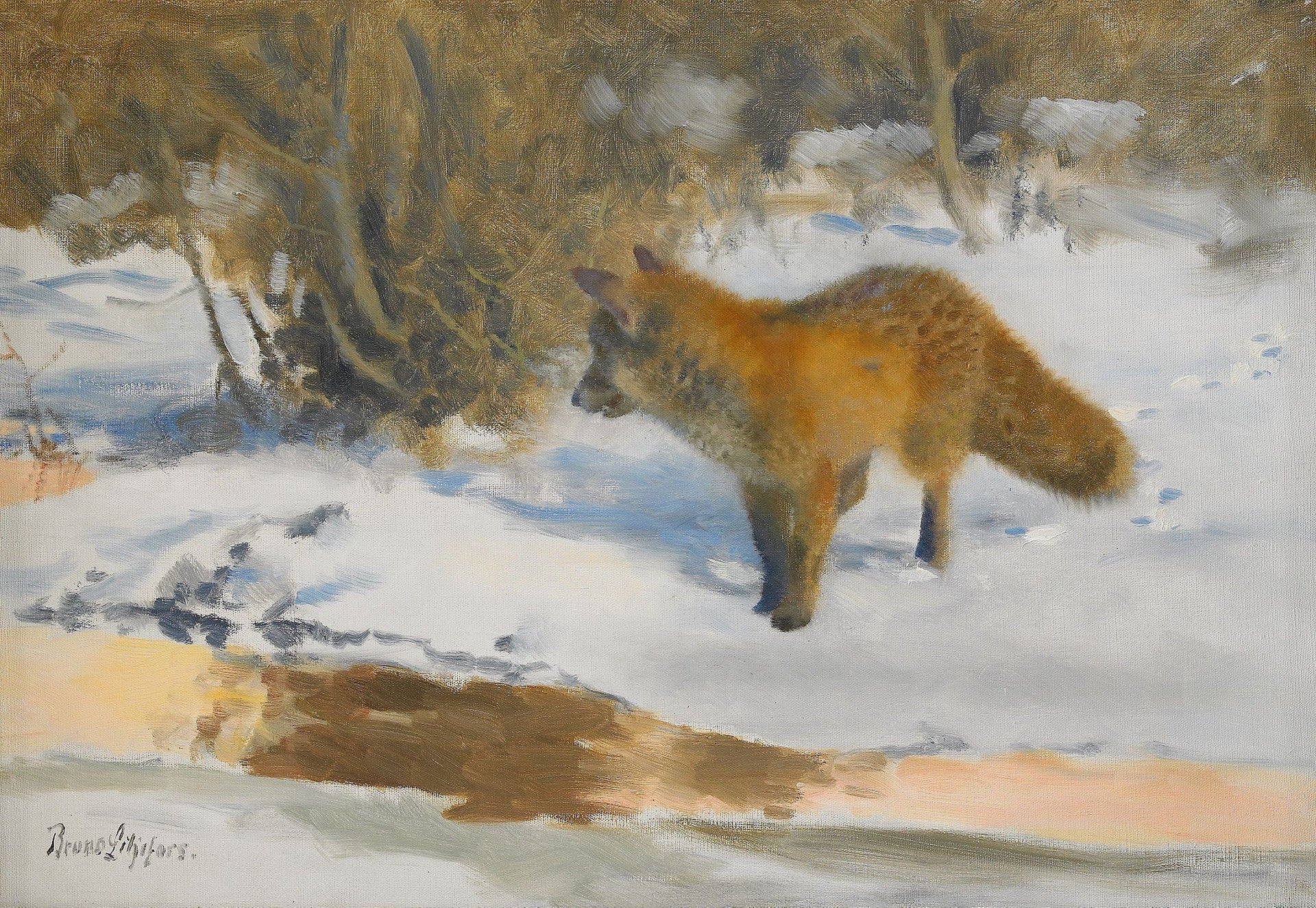 Paysage d'hiver avec un renard - Bruno Liljefors image 1 copie de tableau peinte à la main