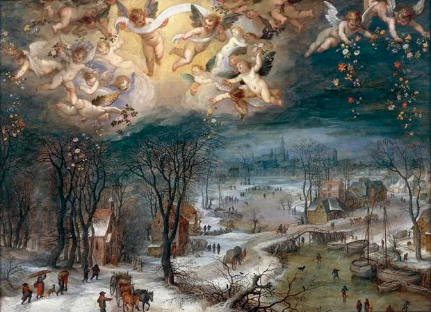 Paysage d'hiver avec une gloire d'anges - Jan Brueghel l'Ancien image 1 reproduction artisanale de tableau