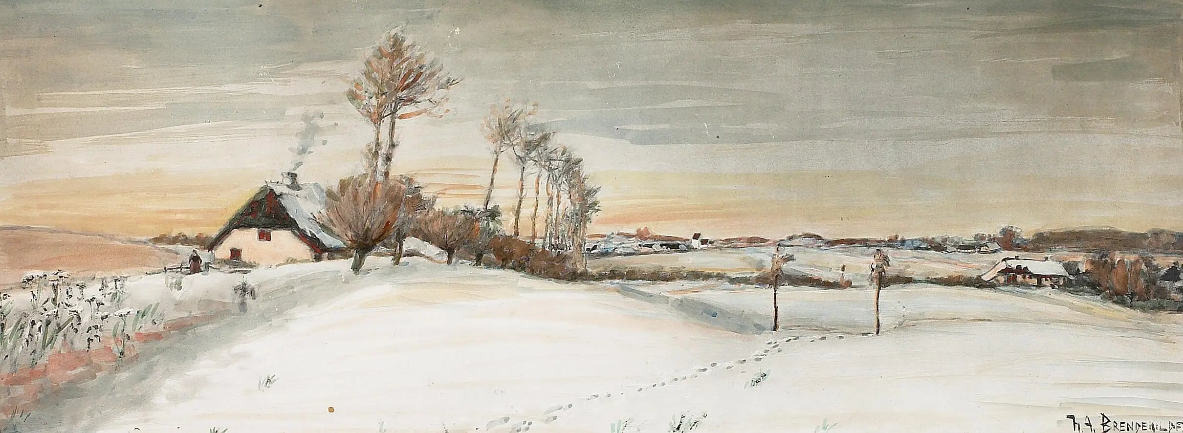 Paysage d’hiver dans un petit village. - H. A. Brendekilde - Alpha Reproduction