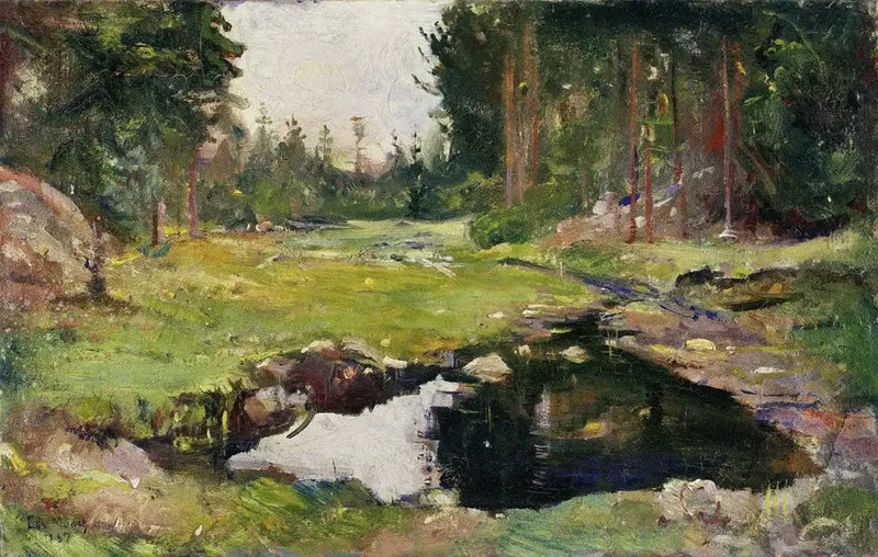 Paysage de forêt avec un petit lac - Edvard Munch