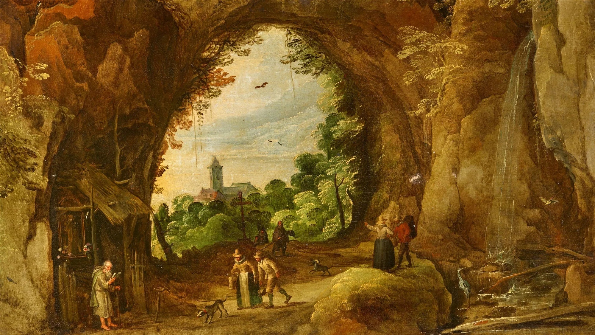 Paysage de grotte avec un ermitage - Jan Brueghel le Jeune image 1 tableau peint à l’huile sur toile