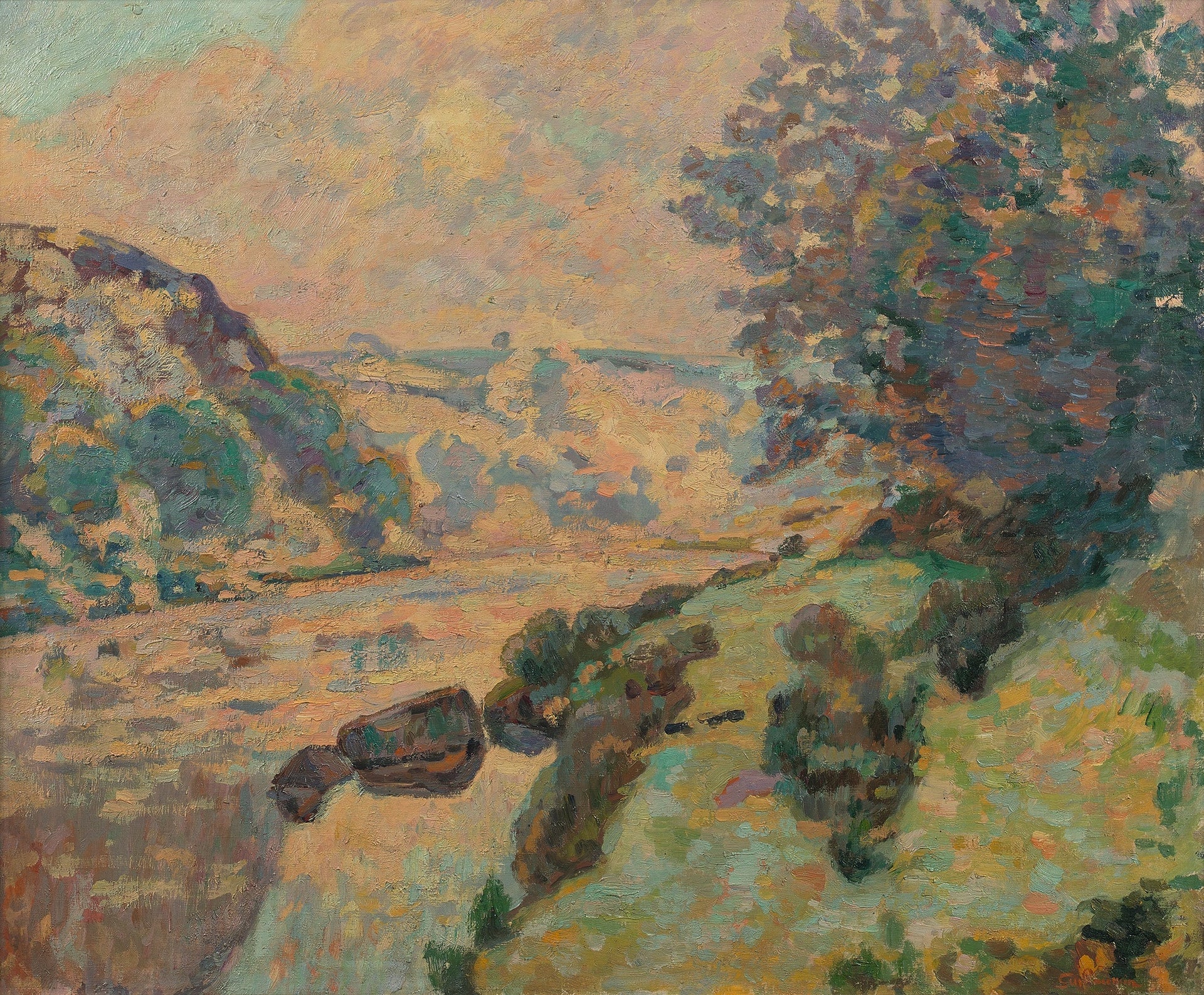 Paysage de la Creuse : brouillard vers Crozant - Armand Guillaumin image 1 copie peinte à la main à l’huile
