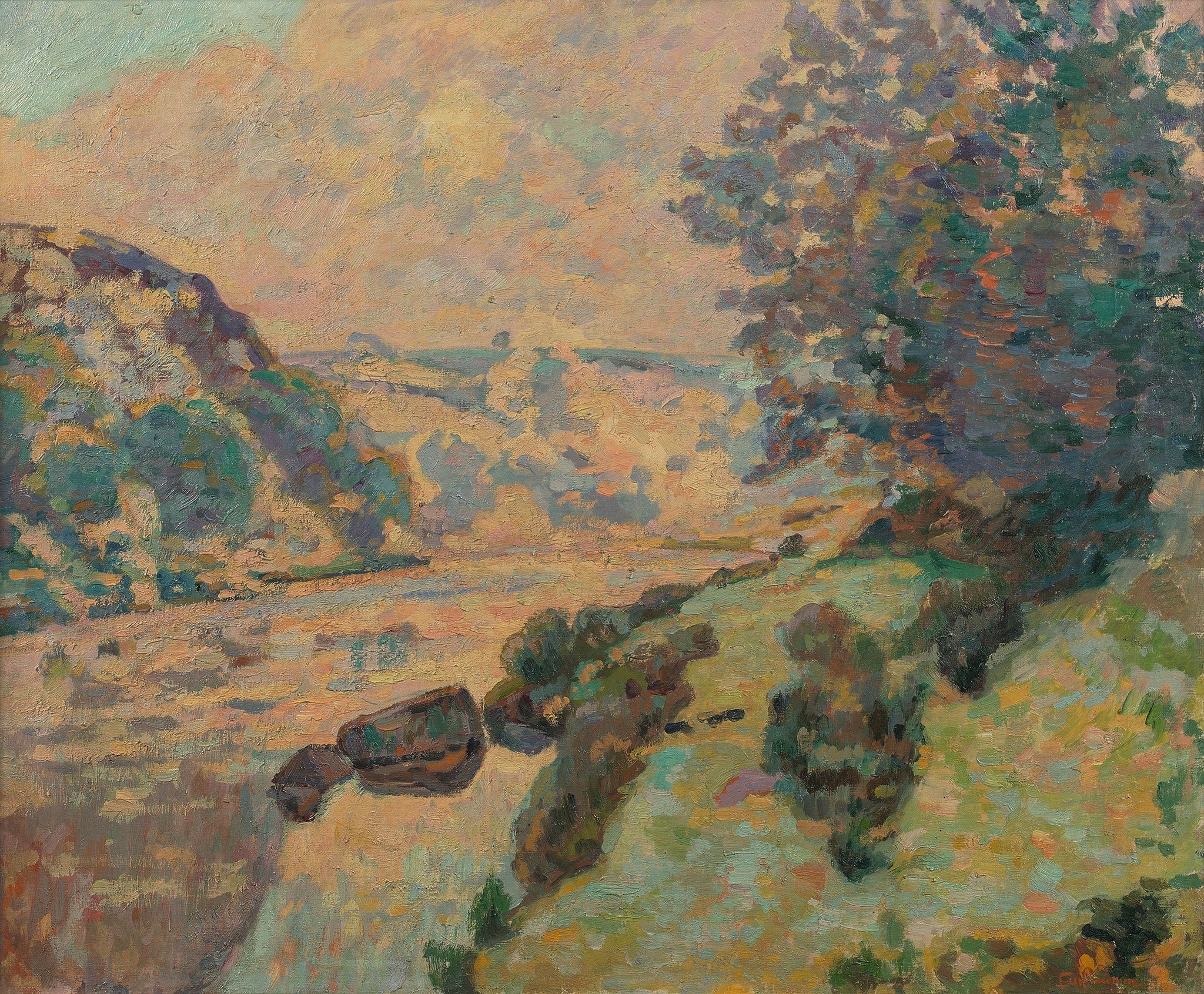 Paysage de la Creuse : brouillard vers Crozant - Armand Guillaumin image 1 copie peinte à la main à l’huile
