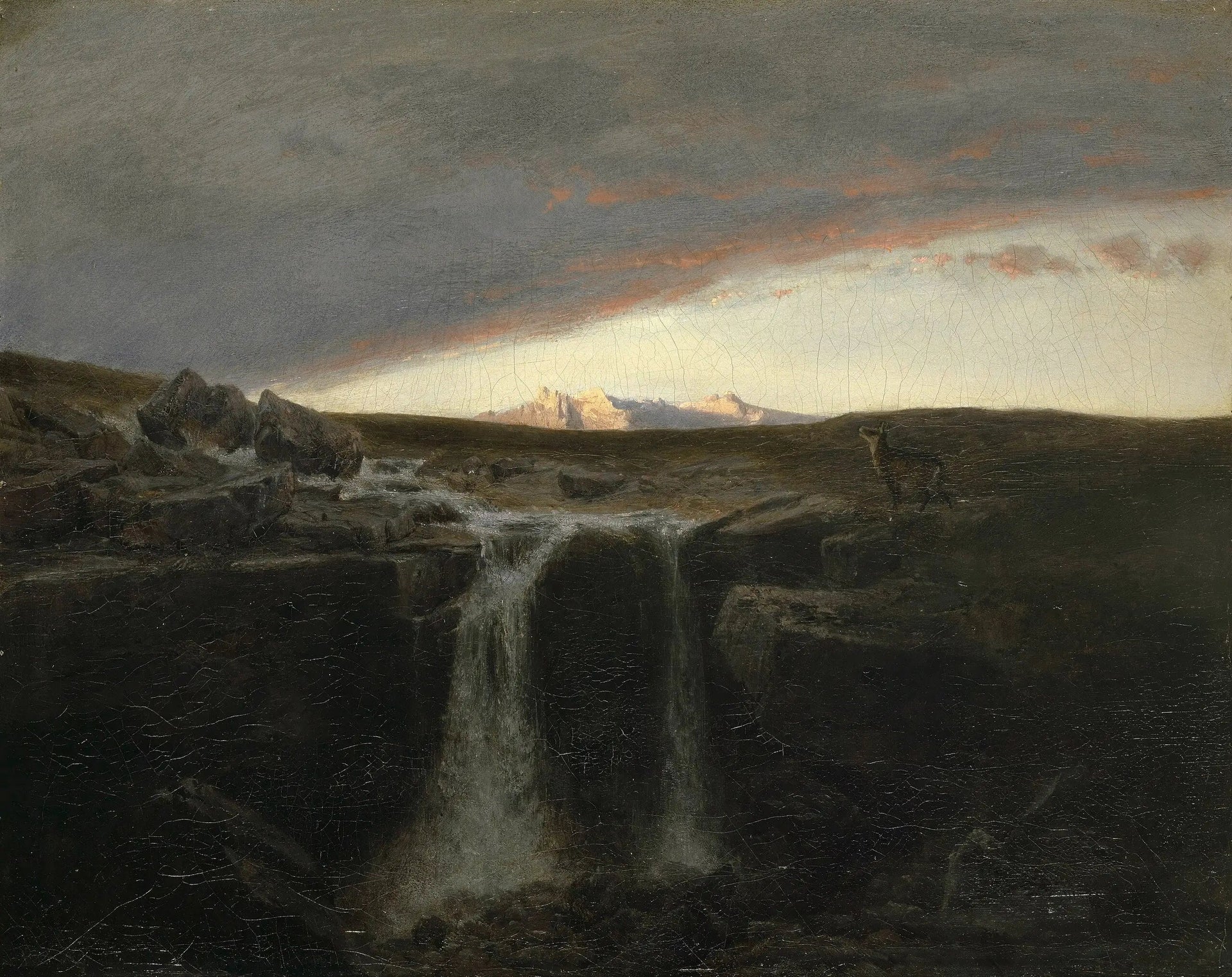 Paysage de montagne avec une cascade - Arnold Böcklin image 1 copie peinte à la main à l’huile