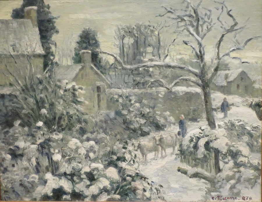 Paysage de neige avec des vaches à Montfoucault - Camille Pissarro