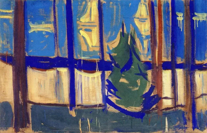 Paysage de plage avec arbres et bateaux - Edvard Munch