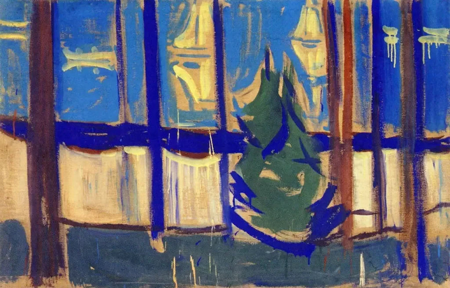 Paysage de plage avec arbres et bateaux - Edvard Munch