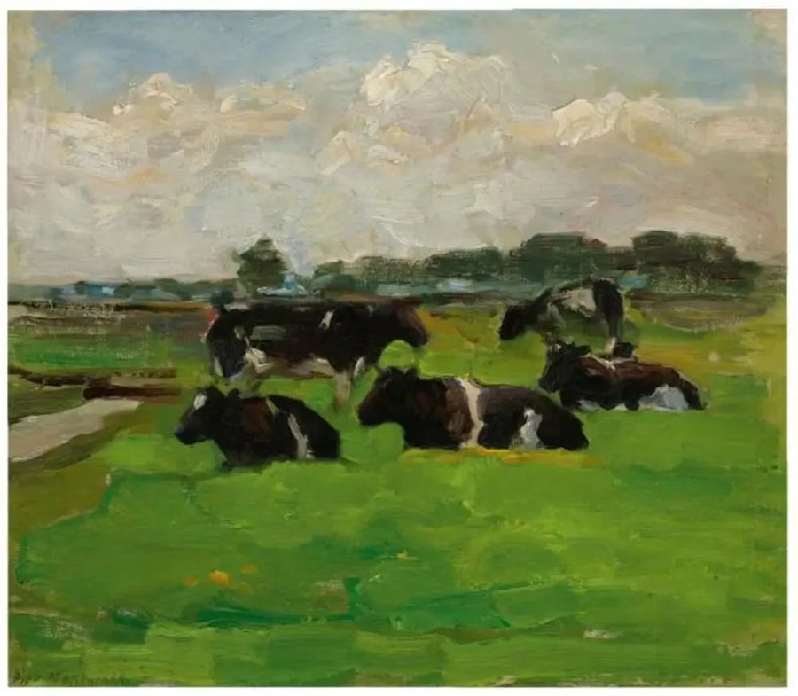 Paysage de polders avec un groupe de cinq vaches - Piet Mondrian