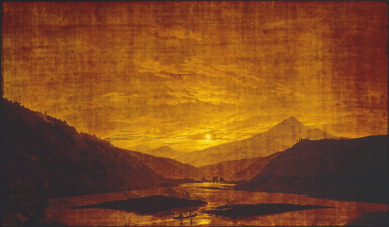 Paysage de rivière dans les montagnes, la nuit - Caspar David Friedrich