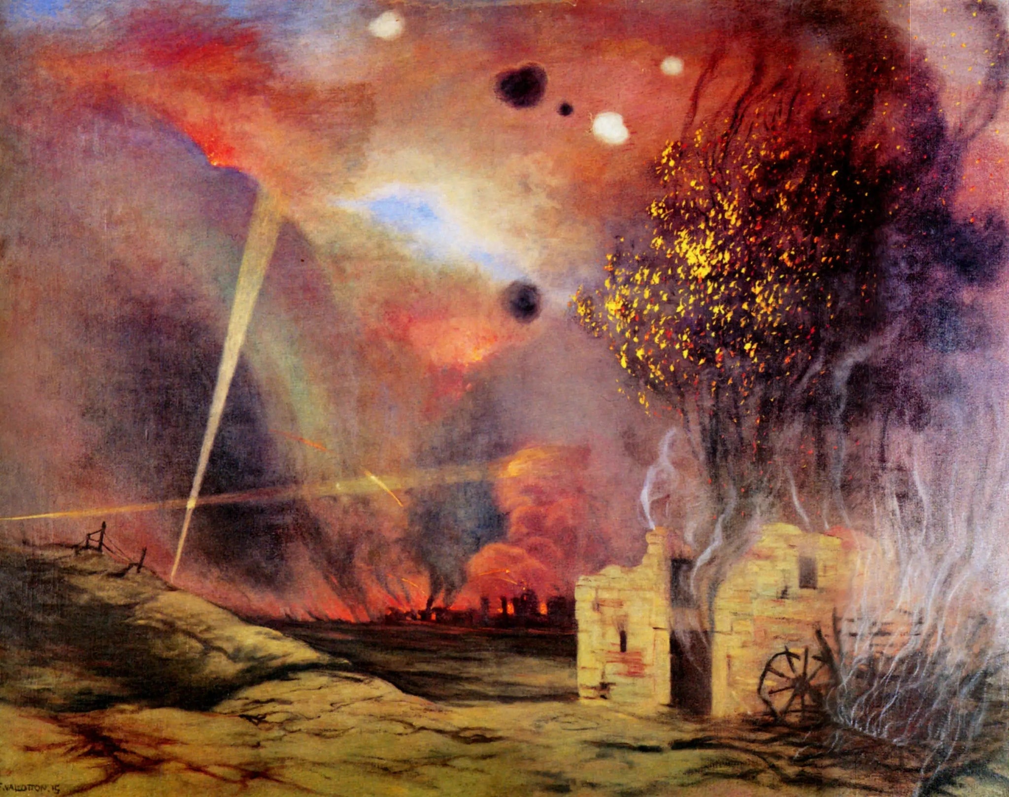 Paysage de ruines et d'incendies - Félix Vallotton image 1 reproduction de peinture à l’huile