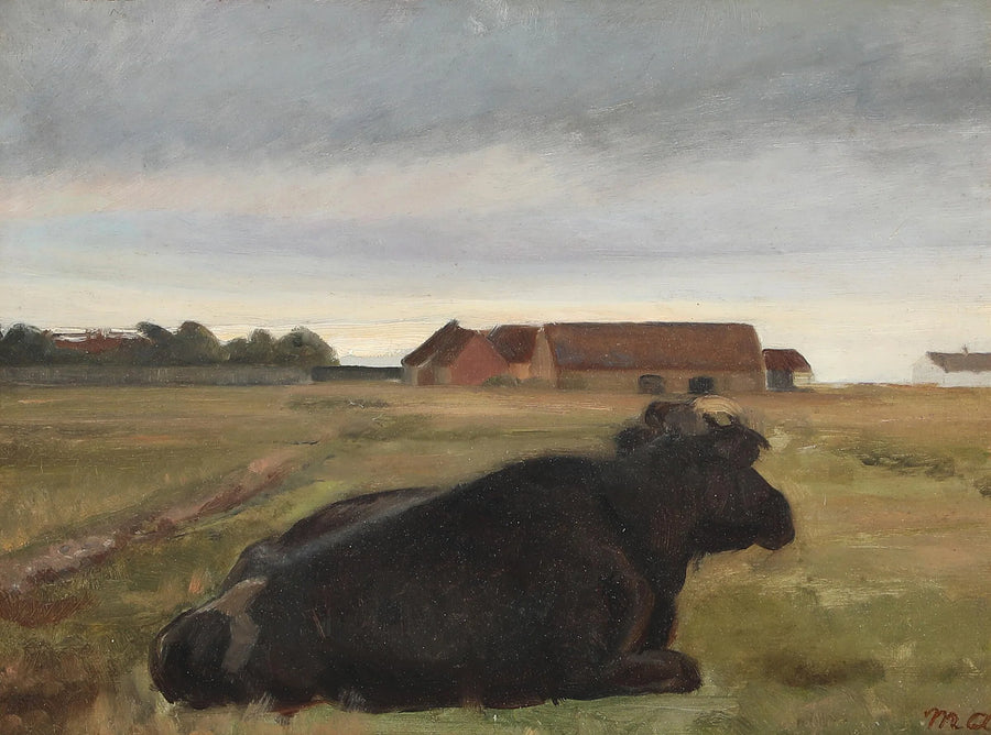 Paysage de Skagen avec du bétail se reposant dans un champ. - Michael Peter Ancher