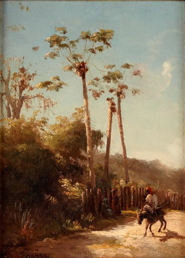 Paysage des Antilles, Cavalier et âne sur une route - Camille Pissarro image 1 reproduction de peinture à l’huile