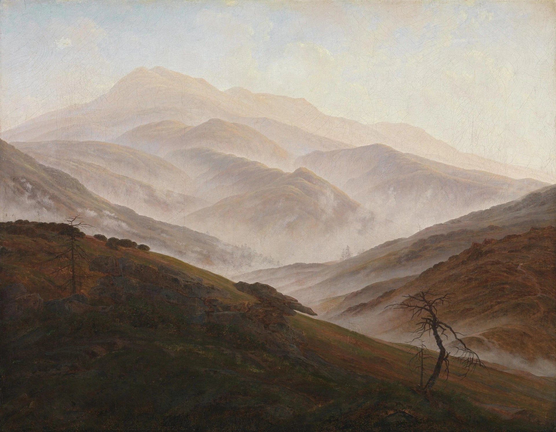 Paysage des Monts des Géants avec le brouillard montant - Caspar David Friedrich image 1 copie peinte à la main à l’huile