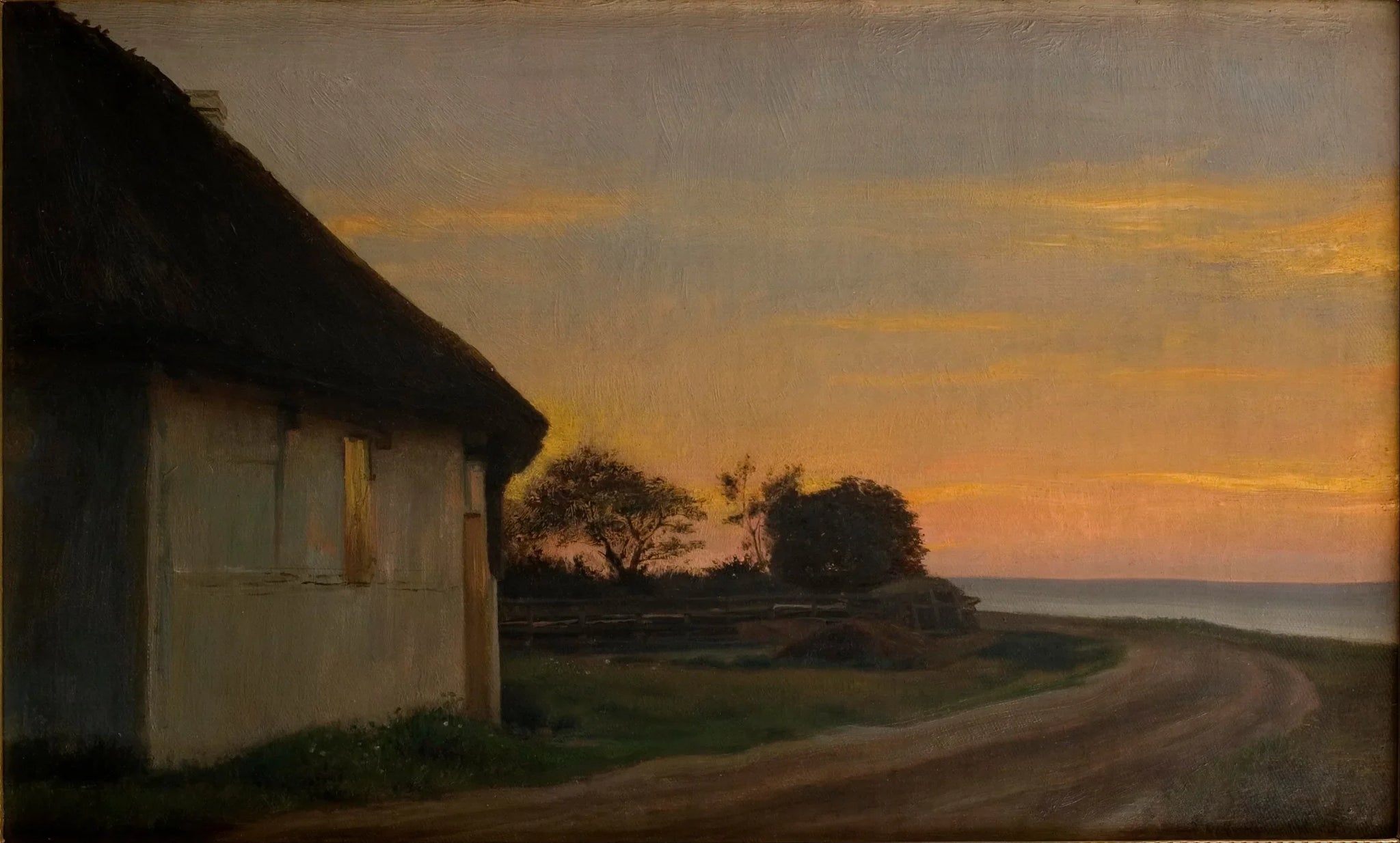 Paysage du soir avec une maison et un jardin au bord de la mer. Ellekilde - Carl Heinrich Bloch image 1 reproduction artisanale de tableau
