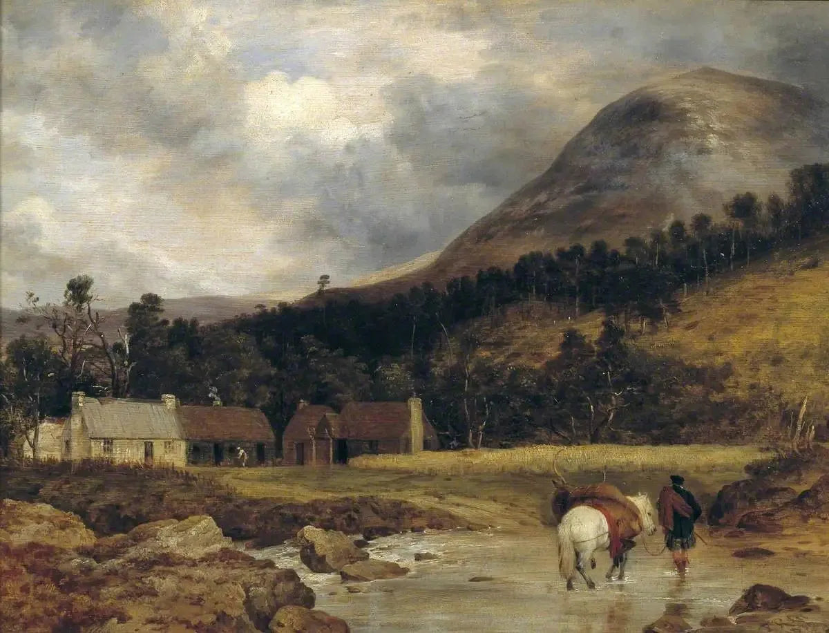 Paysage écossais : L'arrivée d'un cerf (personnage et animaux de Sir E. Landseer) - Edwin Henry Landseer image 1 copie peinte à la main à l’huile