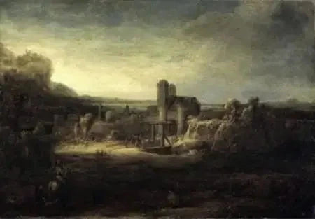 Paysage avec une église – suiveur de Rembrandt ou de Govert Flinck