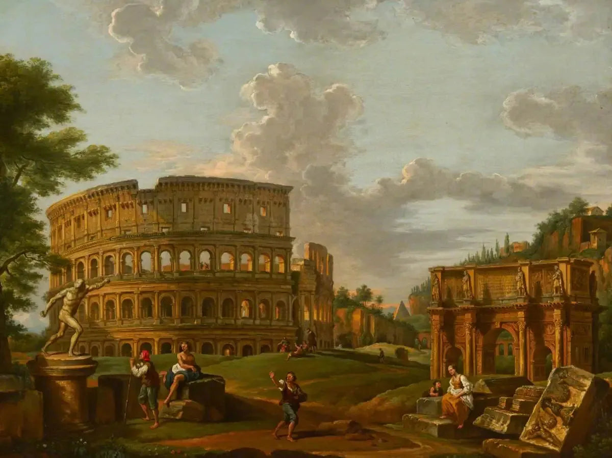 Paysage et ruines classiques romains - Giovanni Paolo Panini image 1 copie peinte à la main à l’huile