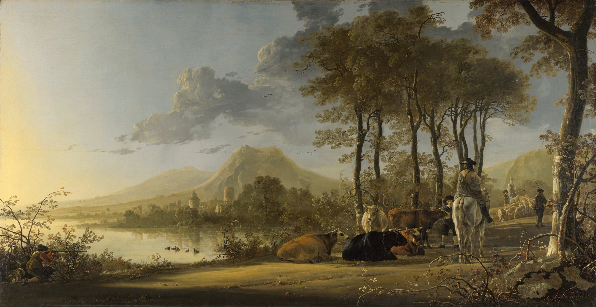 Paysage fluvial avec cavalier et paysans - Albert Cuyp