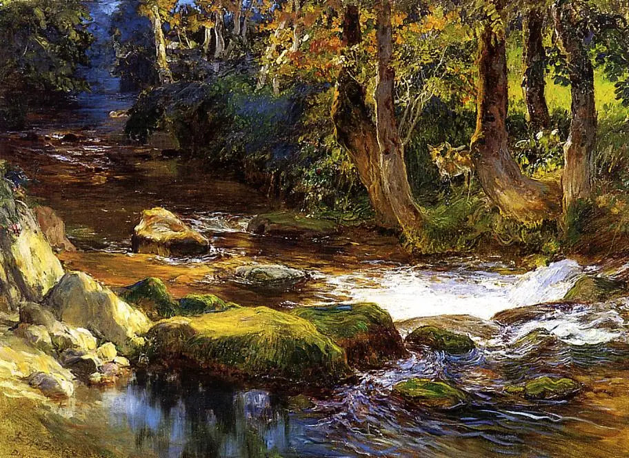 Paysage fluvial avec des cerfs - Frederick Arthur Bridgman image 1 reproduction artisanale de tableau