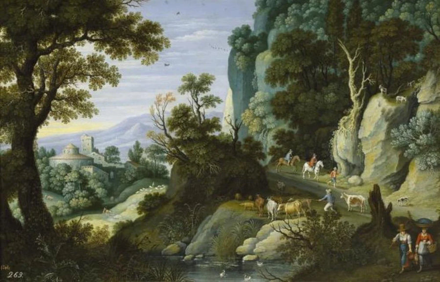 Paysage fluvial avec éleveurs de bétail - Marten Ryckaert