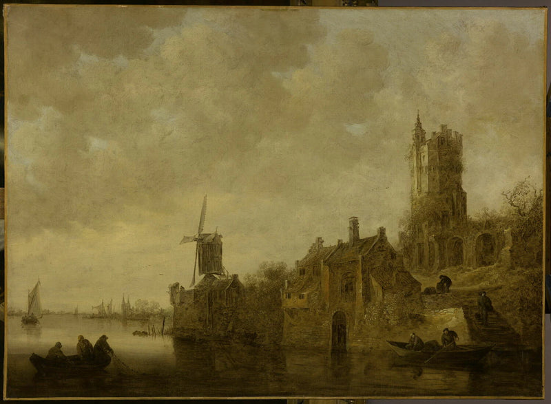 Paysage fluvial avec moulin et château en ruines - Jan van Goyen
