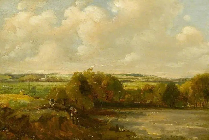 Paysage fluvial avec ouvriers creusant - John Constable image 1 reproduction d’œuvre d’art à l’huile