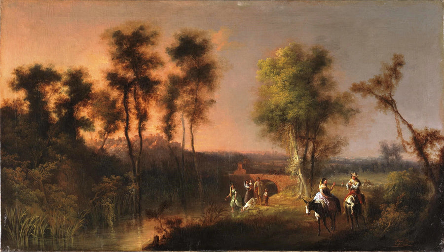 Paysage fluvial avec personnages - Manuel Barrón y Carrillo