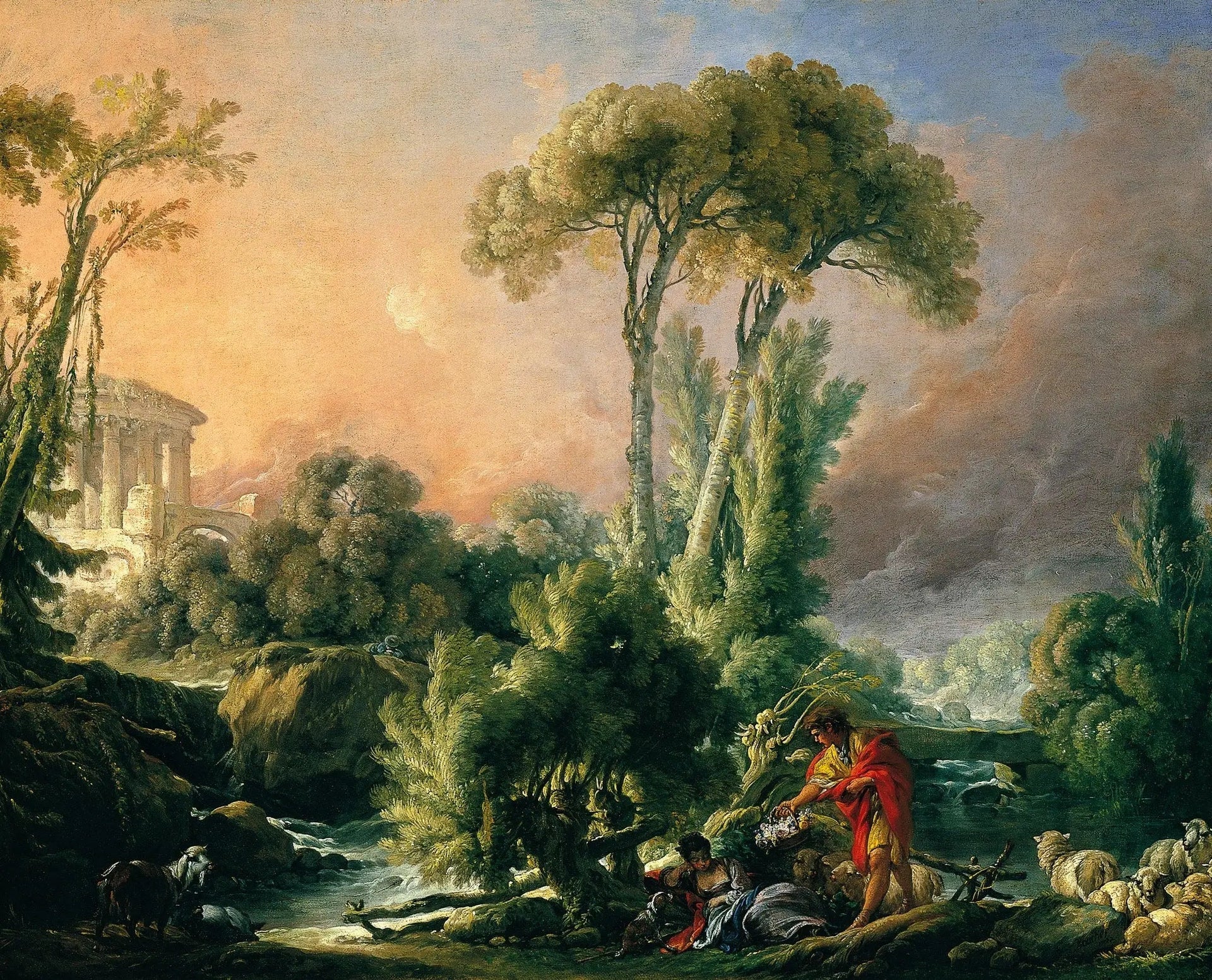 Paysage fluvial avec temple antique - François Boucher image 1 reproduction réalisée par Alpha Reproduction