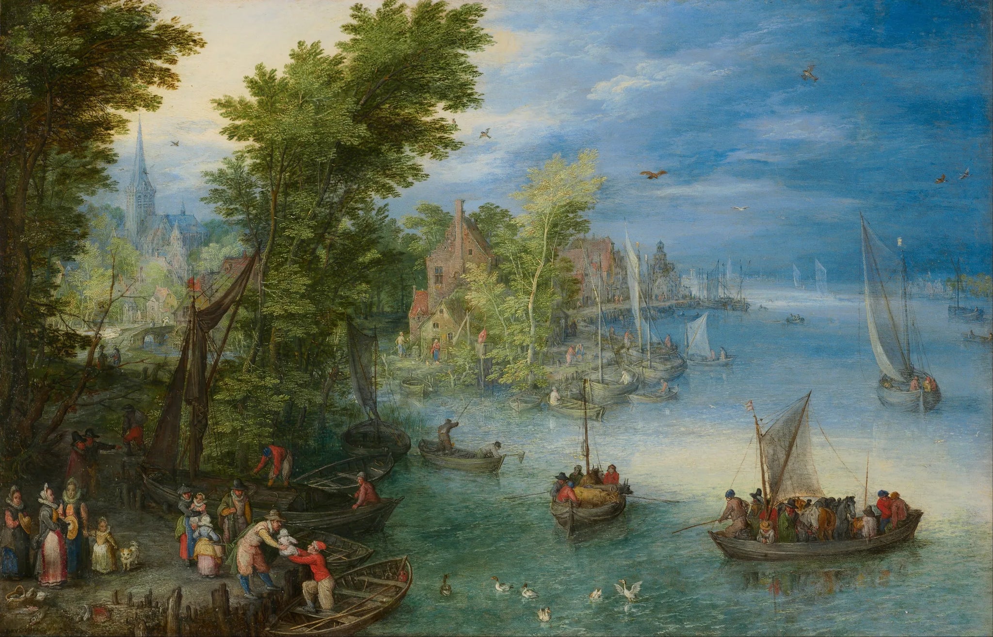 Paysage fluvial - Jan Brueghel l'Ancien image 1 copie de tableau peinte à la main
