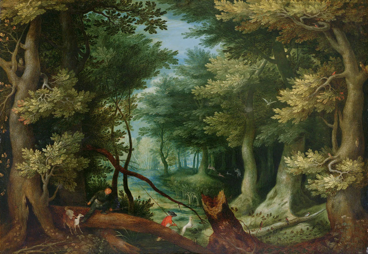 Paysage forestier avec chasse au cerf - Jan Brueghel l'Ancien image 1 copie de tableau peinte à la main