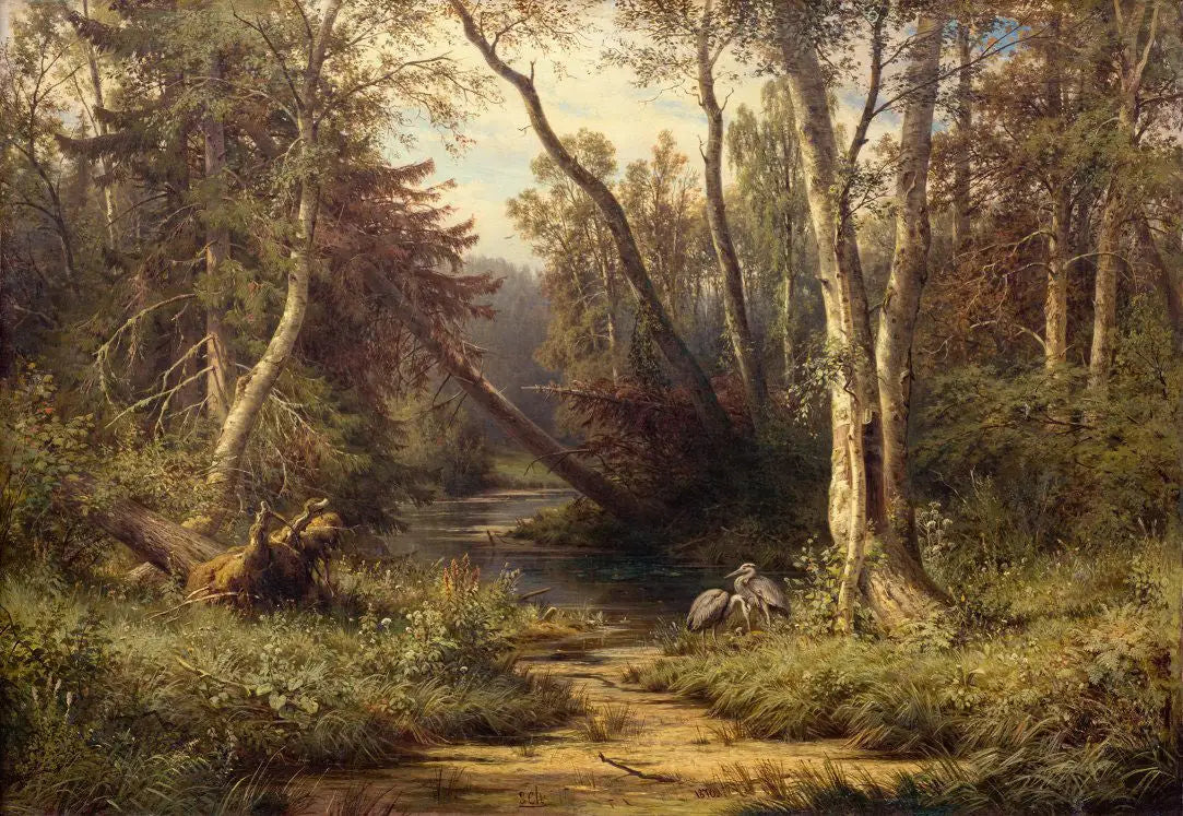 Paysage forestier avec des hérons - Ivan Chichkine image 1 reproduction artisanale de tableau