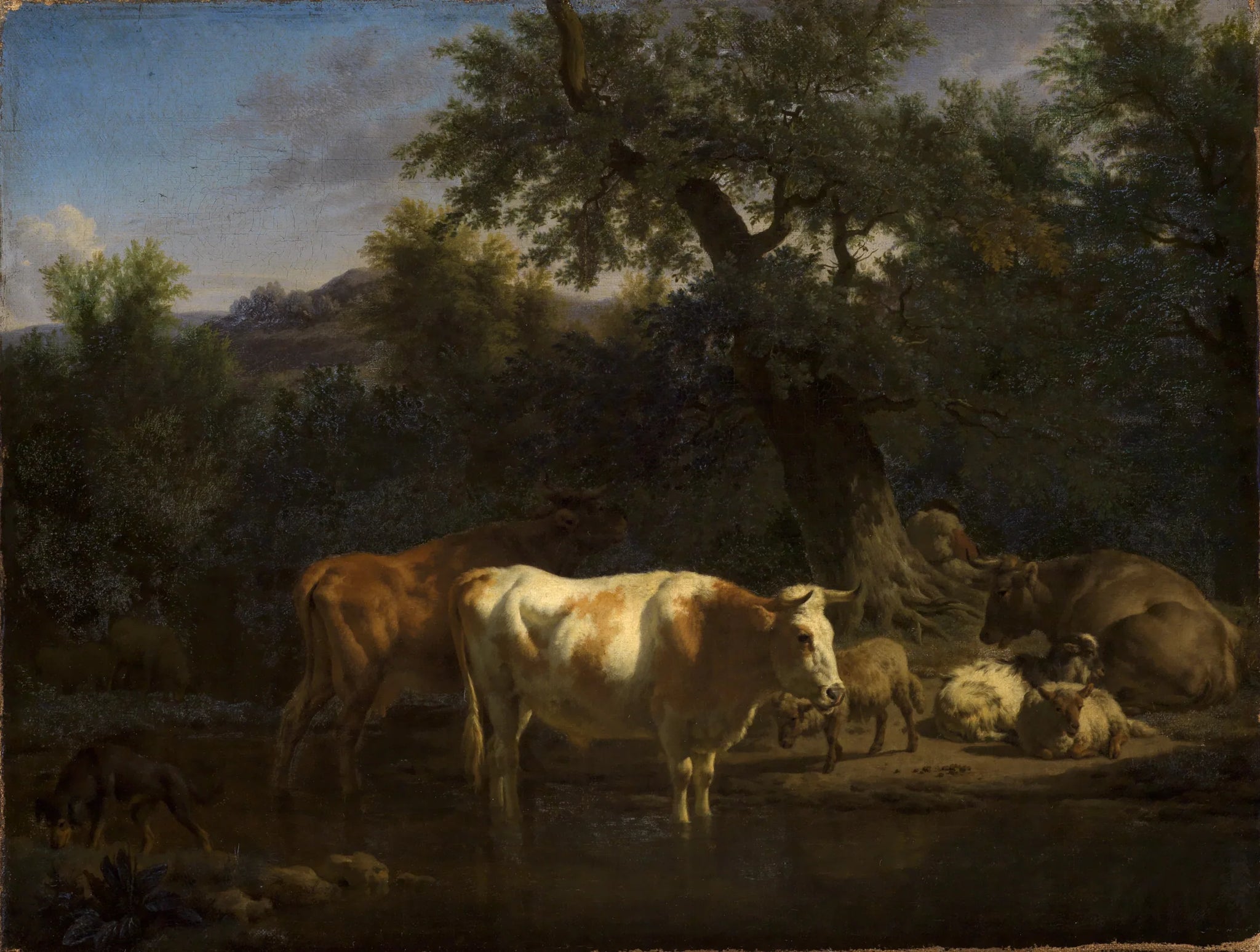 Paysage forestier avec des vaches et des moutons au repos - Adriaen van de Velde image 1 copie peinte à la main à l’huile