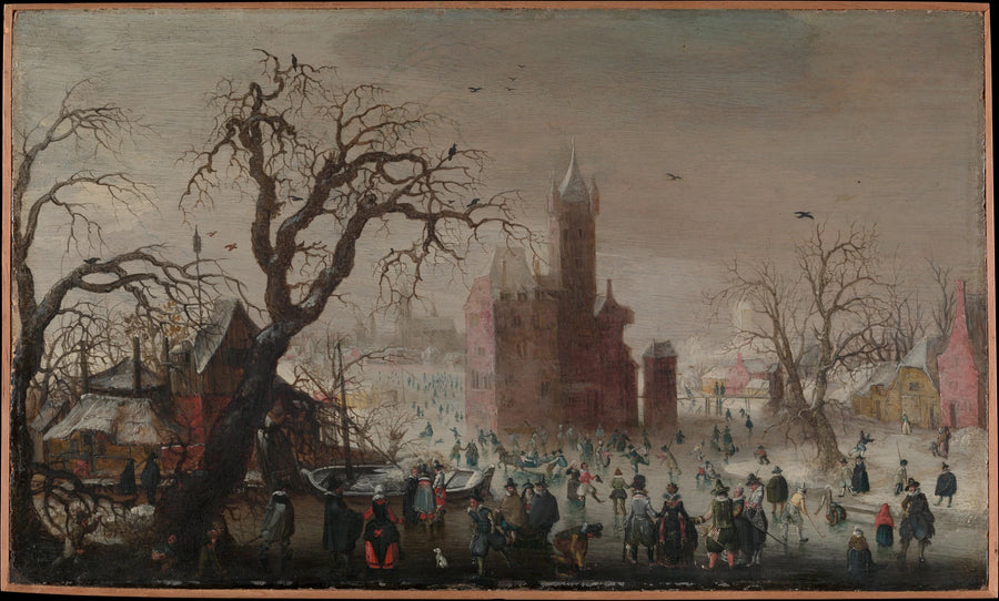 Un paysage hivernal avec des patineurs sur glace et un château imaginaire - Christoffel van den Berghe